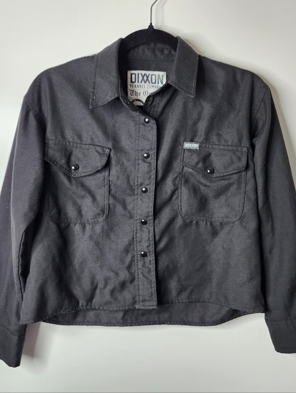 DIXXON Flannel Shirt Women Small Black Button Up Black Crop Cropped Outlaw Biker